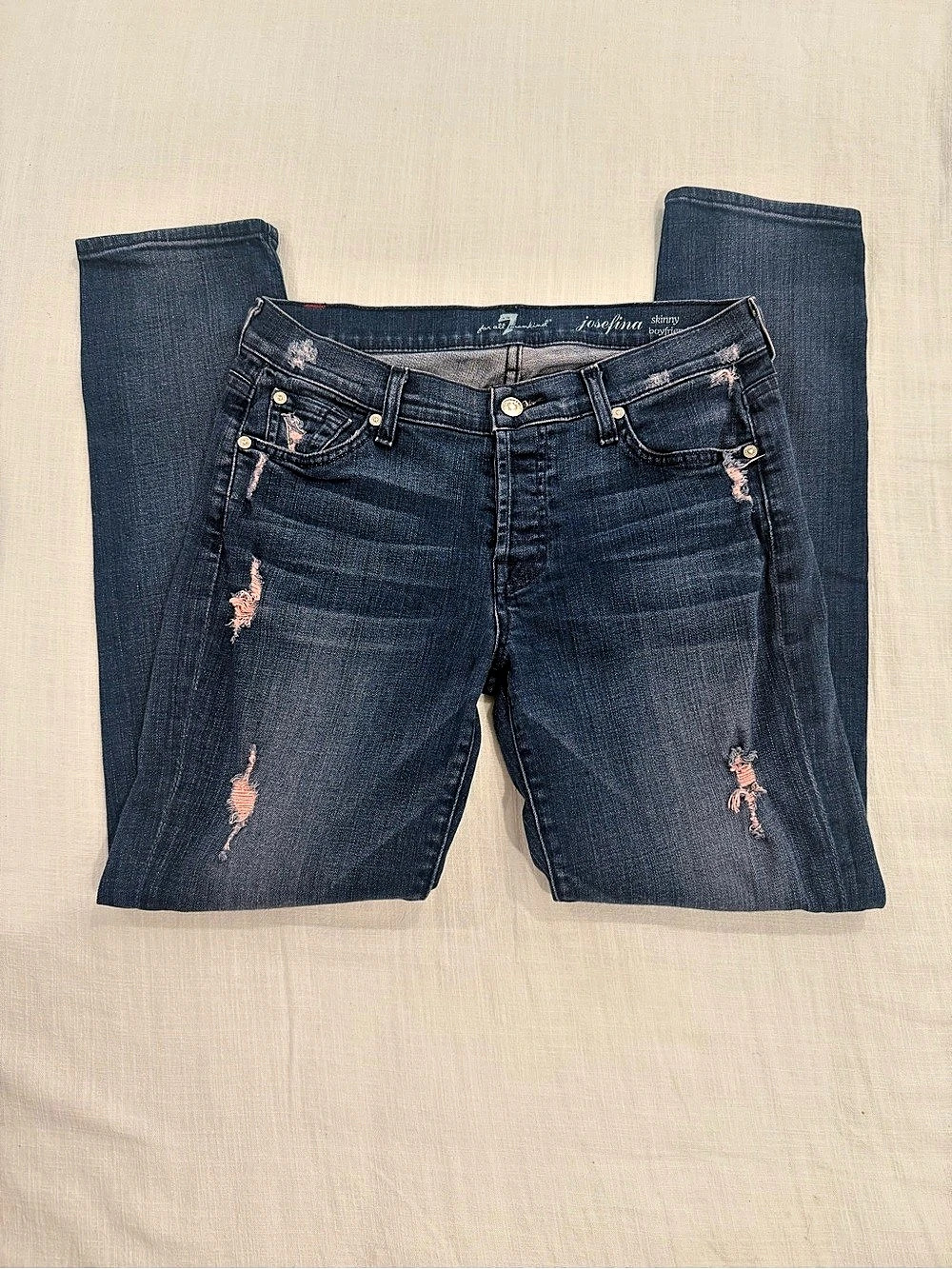 7 For All Mankind Josefina Skinny Boyfriend Distressed Jeans Waist 27